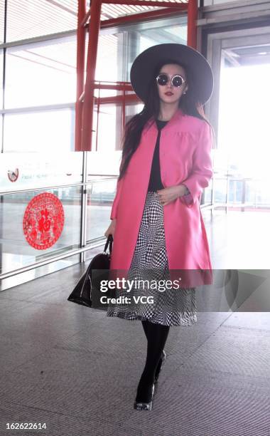 Chinese actress Fan Bingbing arrives at the BeiJing Capital Airport to leave for the 85th Academy Awards 2013 on February 23, 2013 in Beijing, China.