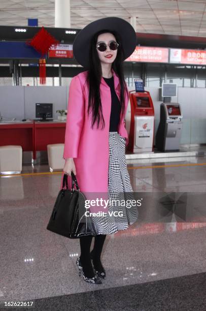 Chinese actress Fan Bingbing arrives at the BeiJing Capital Airport to leave for the 85th Academy Awards 2013 on February 23, 2013 in Beijing, China.