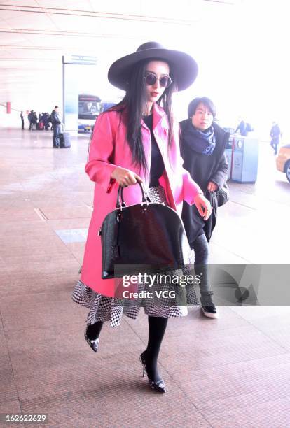 Chinese actress Fan Bingbing arrives at the BeiJing Capital Airport to leave for the 85th Academy Awards 2013 on February 23, 2013 in Beijing, China.