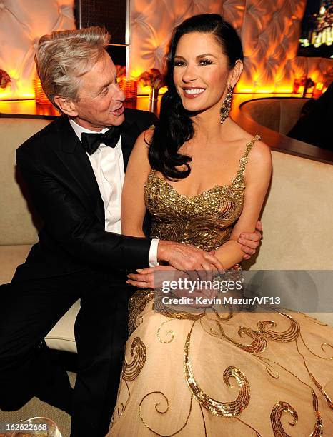 Michael Douglas and Catherine Zeta-Jones attend the 2013 Vanity Fair Oscar Party hosted by Graydon Carter at Sunset Tower on February 24, 2013 in...