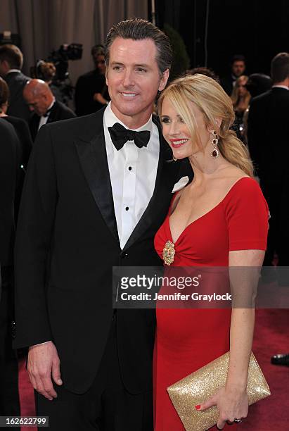 Lieutenant Governor of California Gavin Newsom and wife Jennifer Siebel attends the 85th Annual Academy Awards at Hollywood & Highland Center on...