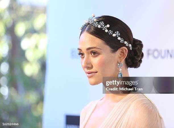 Emmy Rossum arrives at the 21st Annual Elton John AIDS Foundation Academy Awards viewing party held at West Hollywood Park on February 24, 2013 in...