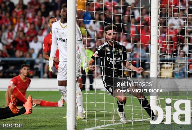 Benfica's Portuguese midfielder Rafa Silva celebrates scoring the second goal during the Portuguese league football match between Gil Vicente FC and...