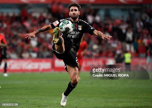 Benfica's Portuguese midfielder Rafa Silva controls the ball during the Portuguese league football match between Gil Vicente FC and SL Benfica at the...