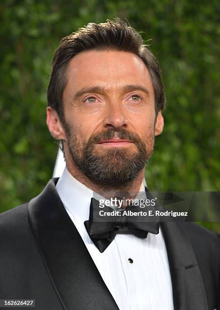 Actor Hugh Jackman arrives at the 2013 Vanity Fair Oscar Party hosted by Graydon Carter at Sunset Tower on February 24, 2013 in West Hollywood,...