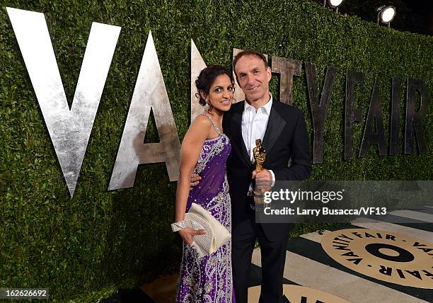 Composer Mychael Danna and Aparna Danna arrive for the 2013 Vanity Fair Oscar Party hosted by Graydon Carter at Sunset Tower on February 24, 2013 in...