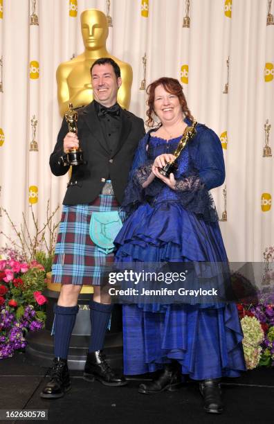 Mark Andrews and Brenda Chapman poses in the press room during the 85th Annual Academy Awards held at Hollywood & Highland Center on February 24,...