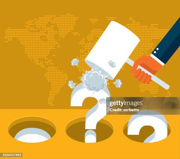 question mark - whac-a-mole - hammer game stock illustrations