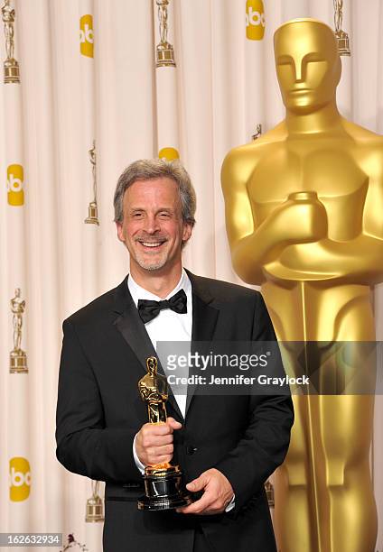 Oscar winner for Achievement in Film Editing for 'Argo', William Goldenberg poses in the press room during the 85th Annual Academy Awards held at...