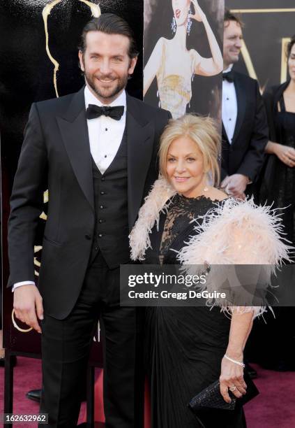 Actor Bradley Cooper and mom Gloria Cooper arrive at the Oscars at Hollywood & Highland Center on February 24, 2013 in Hollywood, California.