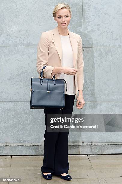 Princess Charlene of Monaco attends the Giorgio Armani fashion show during Milan Fashion Week Womenswear Fall/Winter 2013/14 on February 25, 2013 in...