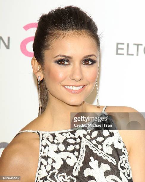 Nina Dobrev arrives at the 21st Annual Elton John AIDS Foundation Academy Awards viewing party held at West Hollywood Park on February 24, 2013 in...