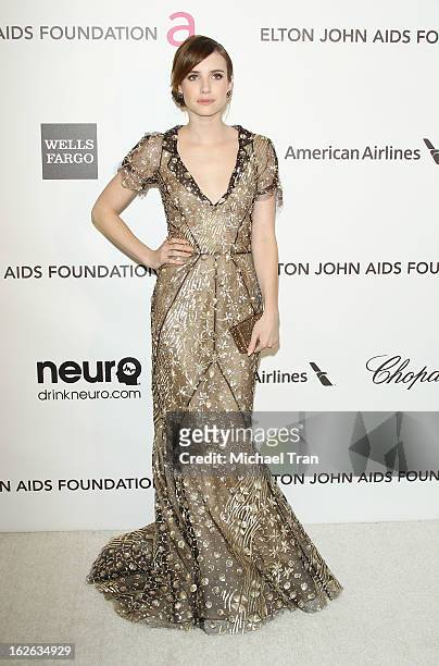 Emma Roberts arrives at the 21st Annual Elton John AIDS Foundation Academy Awards viewing party held at West Hollywood Park on February 24, 2013 in...