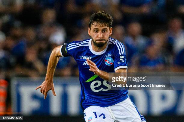 Sanjin Prcic of Strasbourg runs in the field during the Ligue 1 Uber Eats match between RC Strasbourg and Olympique Lyon at Stade de la Meinau on...