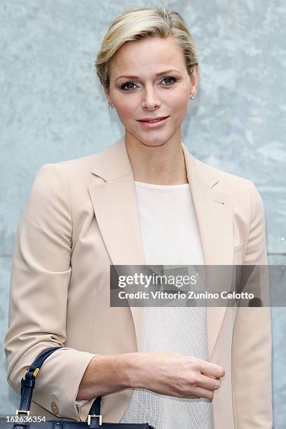 Princess Charlene of Monaco attends the Giorgio Armani fashion show during Milan Fashion Week Womenswear Fall/Winter 2013/14 on February 25, 2013 in...