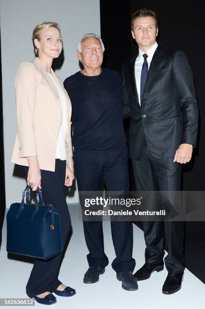 Princess Charlene of Monaco, Giorgio Armani and Gareth Wittstock attend the Giorgio Armani fashion show during Milan Fashion Week Womenswear...