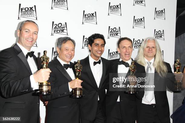 Animation director Erik-Jan De Boer, director Ang Lee, actor Suraj Sharma, film music composer Mychael Danna and cinematographer Claudio Miranda...