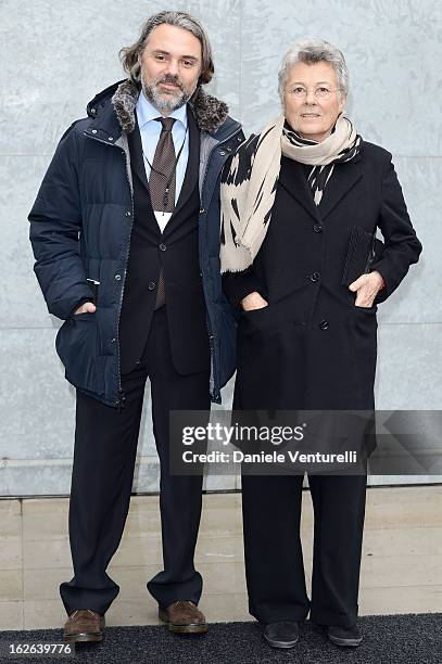 Andrea Camerana and Rosanna Armani attend the Giorgio Armani fashion show during Milan Fashion Week Womenswear Fall/Winter 2013/14 on February 25,...