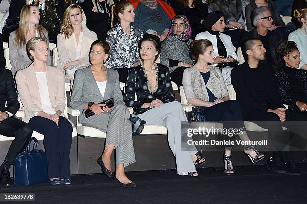 Princess Charlene of Monaco, Tatiana Blatnik, Margareth Made, Solene Hebert, Wissam al Mana and Janet Jackson attend the Giorgio Armani fashion show...