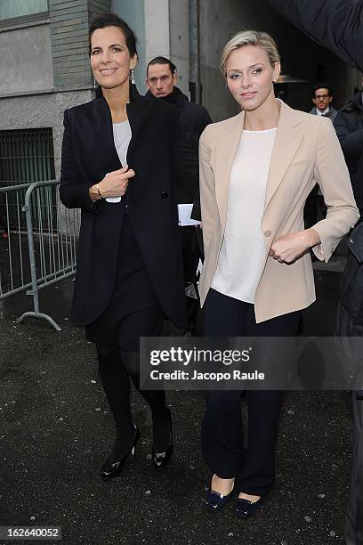 Princess Charlene of Monaco and Roberta Missoni arrive at the Giorgio Armani fashion show as part of Milan Fashion Week Womenswear Fall/Winter...