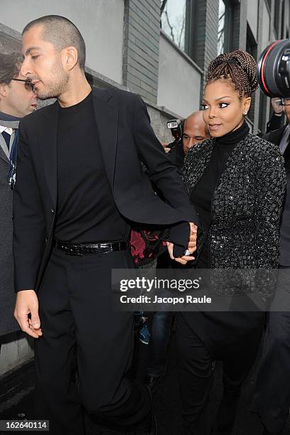 Wissam al Mana and Janet Jackson arrive at the Giorgio Armani fashion show as part of Milan Fashion Week Womenswear Fall/Winter 2013/14 on February...