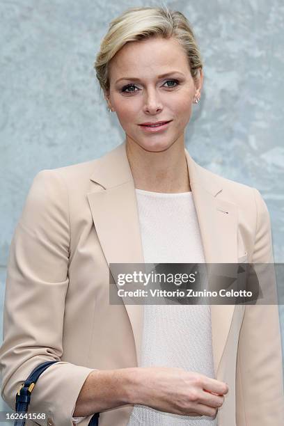 Princess Charlene of Monaco attends the Giorgio Armani fashion show as part of Milan Fashion Week Womenswear Fall/Winter 2013/14 on February 25, 2014...