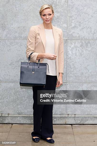 Princess Charlene of Monaco attends the Giorgio Armani fashion show as part of Milan Fashion Week Womenswear Fall/Winter 2013/14 on February 25, 2014...