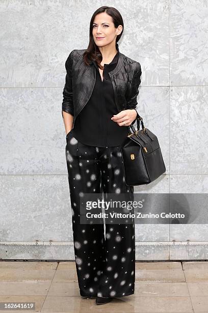 Bettina Zimmermann attends the Giorgio Armani fashion show as part of Milan Fashion Week Womenswear Fall/Winter 2013/14 on February 25, 2014 in...