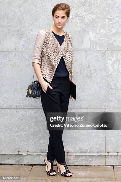 Solene Hebert attends the Giorgio Armani fashion show as part of Milan Fashion Week Womenswear Fall/Winter 2013/14 on February 25, 2014 in Milan,...