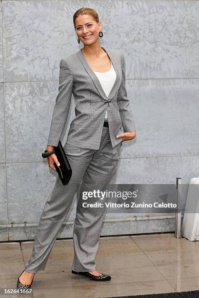 Tatiana Blatnik attends the Giorgio Armani fashion show as part of Milan Fashion Week Womenswear Fall/Winter 2013/14 on February 25, 2014 in Milan,...