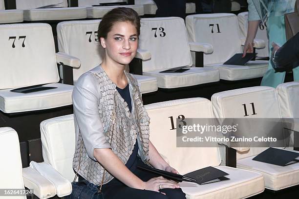 Solene Hebert attends the Giorgio Armani fashion show as part of Milan Fashion Week Womenswear Fall/Winter 2013/14 on February 25, 2014 in Milan,...