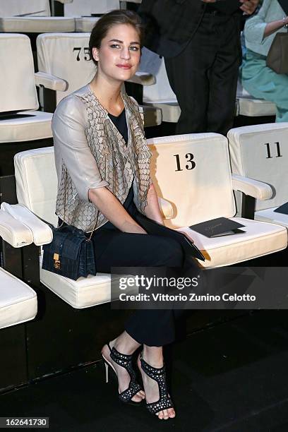 Solene Hebert attends the Giorgio Armani fashion show as part of Milan Fashion Week Womenswear Fall/Winter 2013/14 on February 25, 2014 in Milan,...