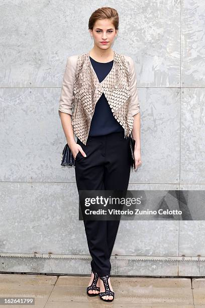 Solene Hebert attends the Giorgio Armani fashion show as part of Milan Fashion Week Womenswear Fall/Winter 2013/14 on February 25, 2014 in Milan,...