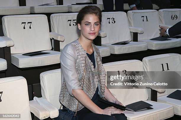 Solene Hebert attends the Giorgio Armani fashion show as part of Milan Fashion Week Womenswear Fall/Winter 2013/14 on February 25, 2014 in Milan,...