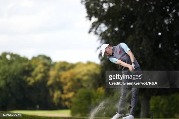 Team Great Britain and Ireland player Sean Keeling tees off on the 14th hole on Day Two of the The Jacques Leglise Trophy at Golf de Chantilly on...