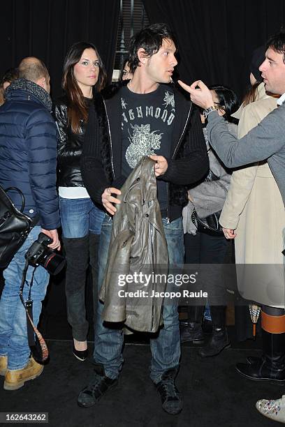 Antonella Mosetti and Aldo Montano attend the John Richmond fashion show as part of Milan Fashion Week Womenswear Fall/Winter 2013/14 on February 25,...