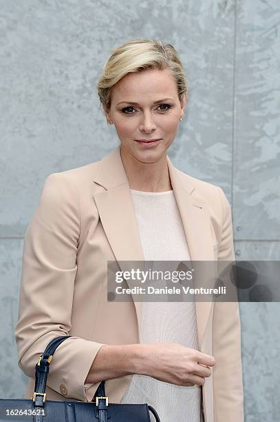 Princess Charlene of Monaco attends at the Giorgio Armani fashion show during Milan Fashion Week Womenswear Fall/Winter 2013/14 on February 25, 2013...