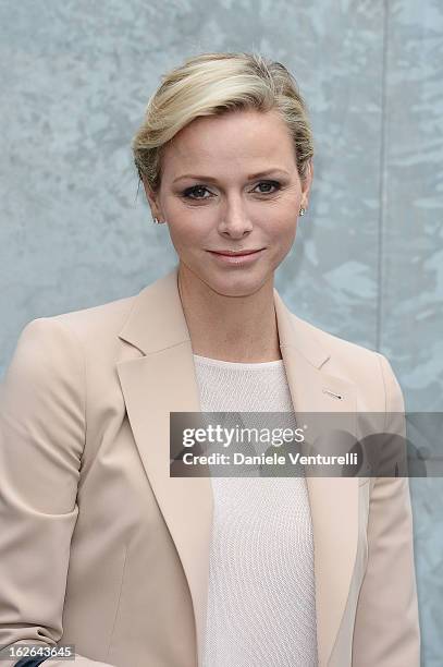 Princess Charlene of Monaco attends at the Giorgio Armani fashion show during Milan Fashion Week Womenswear Fall/Winter 2013/14 on February 25, 2013...