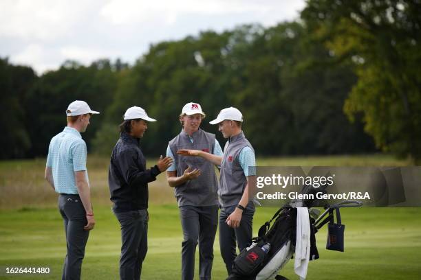 Team Great Britain and Ireland players Sean Keeling with his teammates Kris Kim and Niall Sheils Donegan on Day Two of the The Jacques Leglise Trophy...