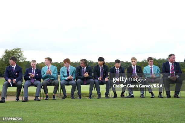 The Great Britain and Ireland team during the closing ceremony on Day Two of the The Jacques Leglise Trophy at Golf de Chantilly on August 26, 2023...