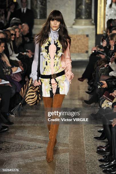 Aymeline Valade walks the runway at the Emilio Pucci Ready to Wear Fall/Winter 2013-2014 fashion show as part of Milan Fashion Week Womenswear...