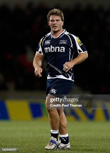 Daniel Braid of Sale in action during the Aviva Premiership match between Sale Sharks and Harlequins at the Salford City Stadium on February 22, 2013...