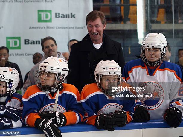 Hockey Hall of Famer Wayne Gretzky makes an appearance at the Abe Stark Arena on February 25, 2013 in New York City. The event was organized by TD...