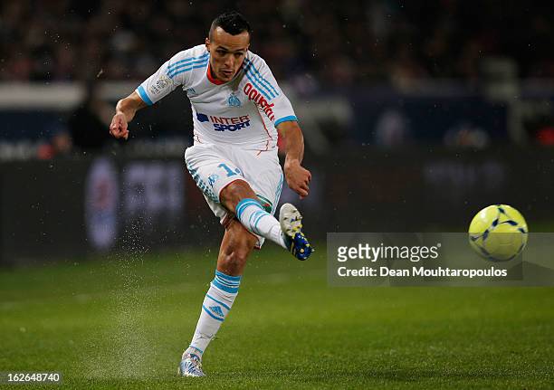 Foued Kadir of Marseille in action during the Ligue 1 match between Paris Saint-Germain FC and Olympique de Marseille at Parc des Princes on February...