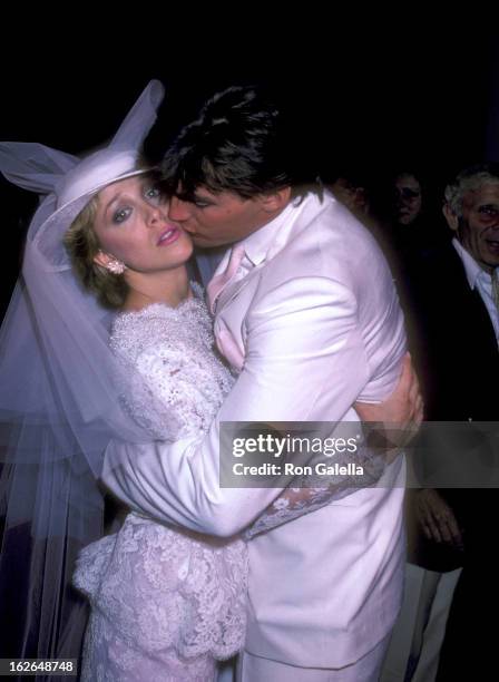 Actor Sam J. Jones and fiance Lynn Eriks pose for photographs at their wedding reception on May 1, 1982 at the Berwin Entertainment Center in...