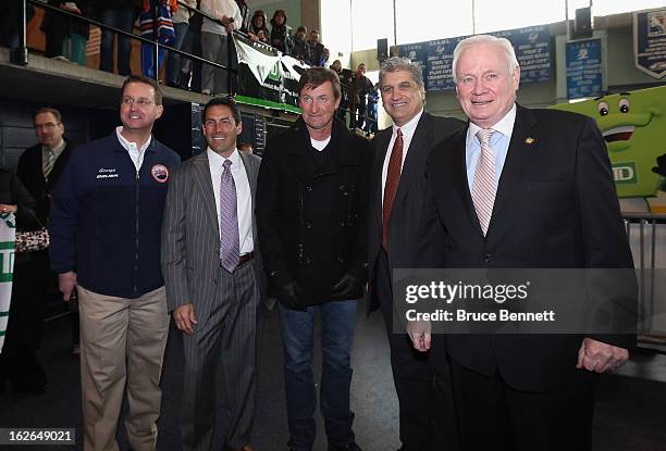 George Clark of the New York Stars hockey team, TD Bank Regional President Chris Giamo, Hockey Hall of Fame member Wayne Gretzky, New York City...