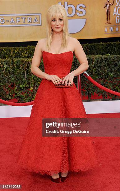 Actress Kaley Cuoco arrives at the 19th Annual Screen Actors Guild Awards at The Shrine Auditorium on January 27, 2013 in Los Angeles, California.