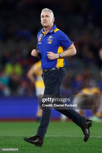 Eagles head coach Adam Simpson looks on during the round 23 AFL match between Western Bulldogs and West Coast Eagles at Marvel Stadium, on August 20...