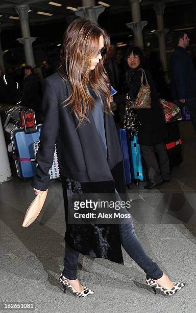 Victoria Beckham arrives back in London from Paris on February 25, 2013 in London, England.