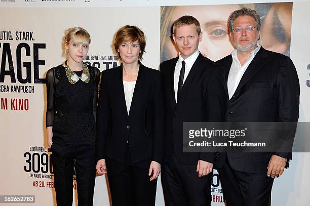 Actors Antonia Campbell-Hughes,Thure Lindhardt,director Sherry Hormann and producer Martin Moszkowicz attend the '3096 Tage' World Premiere at...
